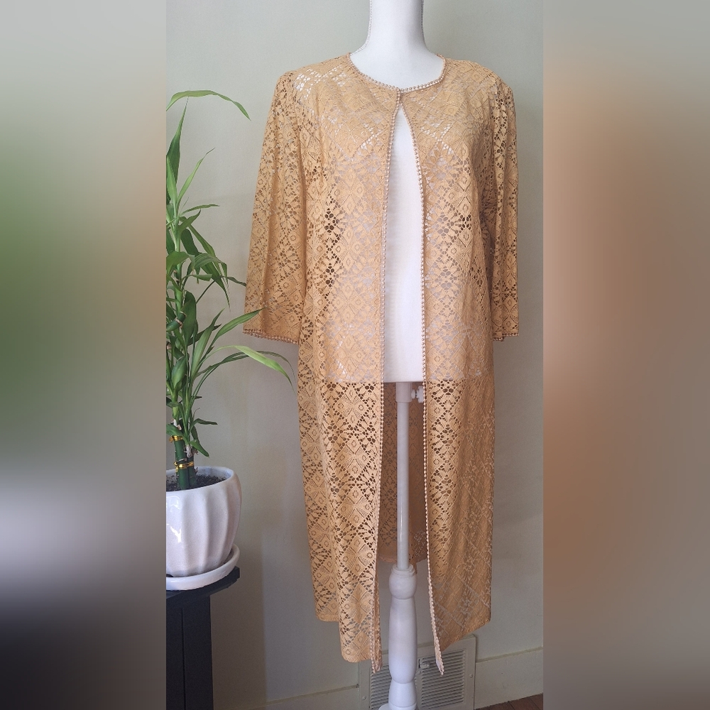 Duster 50s 60s VTG Dress Overlay Long Lacy Layering Jacket Handmade Vintage Boho